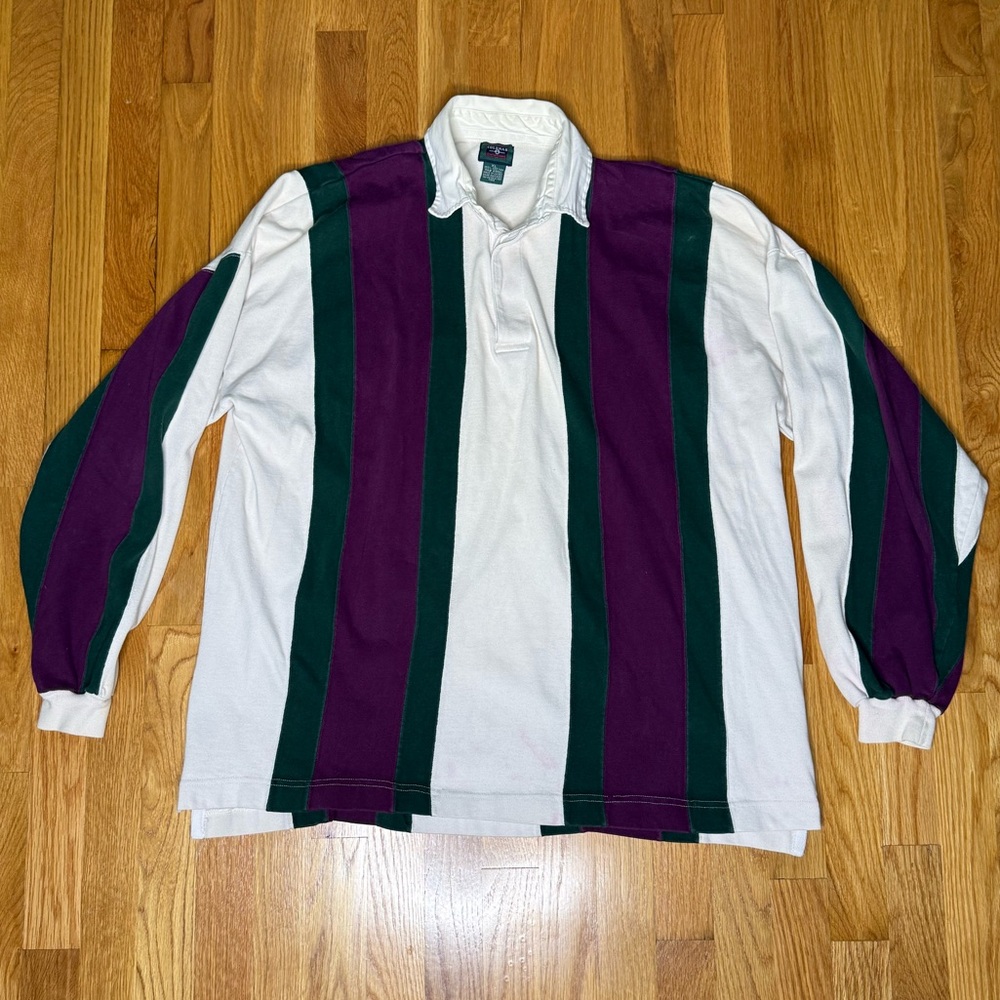 Vintage Coleman Striped Rugby Shirt in White, Green, and Purple - XL